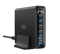 240W Cargador USB C de 6 Puertos, Cargador PD3.1 GAN con Pantalla LED, estación Carga rápida de Escritorio para MacBook Pro/Air, para iPhone Pro/iPad Pro/DELL XPS/Galaxy/Pixel/Laptops y más, Negro