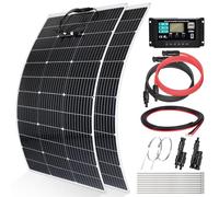 【240W Flexible Panel Solar 12V Kit】DERUXI 2 PCS 120W Monocristalino Panel Solares Flexibles+Regulador de Carga 30 Conector en Y+Cables Solar+Bridas Metalicas, Panel PV para Balcón RV Barcos Caravana