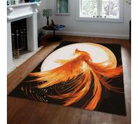 240x300cm Alfombra Fénix Luna Llena Ave Mítica Lavable | Animales mitológicos orientales antideslizantes alfombra de pelo bajo y alfombra suave para interior
