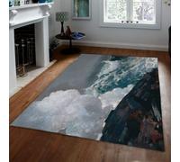 240x300cm Alfombra Olas contra Acantilado Oscuro Cielo Brumoso | Alfombra antideslizante moderna lavable Pintura de paisajes marinos costeros Alfombra interior de pelo bajo para salón