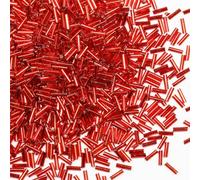 2420 cuentas de tubo de 80 g, cuentas de cristal de corneta de 6 mm de longitud para hacer joyas (núcleo rojo y plateado)