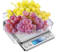 24210 - Báscula de cocina (máx. 2 kg, función de apagado automático, función de tara, 0,1 g, con pantalla LCD, 2 cuencos, acero inoxidable)