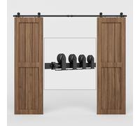 243CM/8FT Puerta de granero corredera estilo rústico puerta de granero corredera de madera para armario puerta granero herraje colgadocon guía rodamientos deslizantes, para puerta doble
