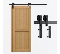 244 cm / 8FT bypass - Herraje para puerta corredera doble, sistema de puerta corredera, juego completo, color negro, para 2 puertas de madera de 115 cm de ancho, forma en J