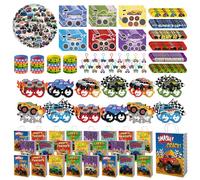 244 piezas de recuerdos de fiesta de Monster Truck para 24, suministros de fiesta de cumpleaños de camión incluyen bolsas de golosinas, pulseras, llaveros, calcomanías, vasos de papel, rellenos de