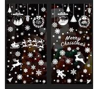 245 Piezas Pegatinas Navidad Ventana, Pegatina Ventana Navidad Reutilizables, Pegatinas Navideñas para Ventanas de PVC de Doble Cara, Pegatinas Cristal Navidad de Copo de Nieve de Alce Navideño