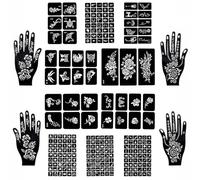 247 Artículos Tatuajes Temporales Kit 14 Hojas henna tatuajes reutilizables Stencil Tatuajes Temporales negros Ideales para decorar las manos y el cuerpo Apto para hombres y mujeres