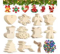 248 colgantes de madera de Navidad, colgantes de madera para pintar con campana y cuerda, juego de manualidades para niños con 10 diseños decorativos de Navidad para colgar árbol de Navidad