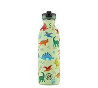 24BOTTLES Kids - Botella infantil con pajita para escuela primaria y guardería, 500 ml, botella para niña de 500 ml, 100% hermética de acero inoxidable, sin BPA, ultraligera [no térmica], Jurassic