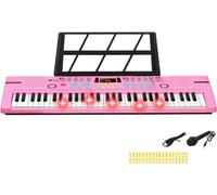 24HOCL Juego de piano musical electrónico de 61 teclas, piano digital musical electrónico 100 ritmos pantalla LCD para niños adultos principiantes teclas iluminadas 1 rosa