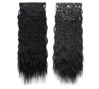 24Inch Synthetic 16 Clilp Long Kinky Curly Hair Extension Black Brown Blonde Hairpiece For Women(Black)