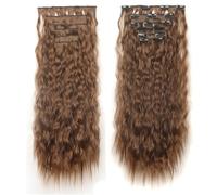 24Inch Synthetic 16 Clilp Long Kinky Curly Hair Extension Black Brown Blonde Hairpiece For Women(Light brown)