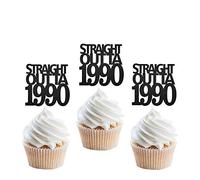 24Pcs Black Glitter Straight Outta 1990 Cupcake Topper, Happy 31st Birthday Cupcake Topper, Cool 31 Years Old Birthday Party Decoration