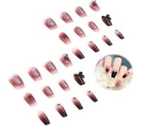 24Pcs Burdeos Uñas Postizas Cortas Francesas, Uñas Press On Nails, Manicura Cobertura Completa Mujer Arte Uñas DIY, Uñas Postizas Largas