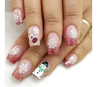 24PCS Christmas Snowflake Press On Nails Short Square False Nails With Snowmen And French Tips For Women And Girls DIY Manicure Set