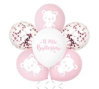 24Pcs Globos Bautizo en Italiano Látex 12 Pulgadas con 2 Rollos Cinta Blanca 10M, 3 Diseños Osito Il Mio Battesimo Confetis Rosados Blancos Baby Shower Bautismo Bebé Niña (Rosa)