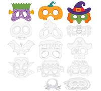 24pcs Máscara de Halloween para niños Máscaras en blanco para colorear bricolaje Máscaras de grafiti de papel 24 cuerdas elásticas 2 pincel para pintar Cumpleaños Cosplay para Fiesta disfraces
