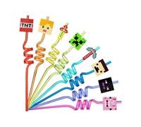 24Pcs Miner Craft Birthday Party Supplies Reusable Drinking Straws,8 Designs Pixel Themed Party Favors with 2 Cleaning Brush MWXG