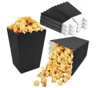 24Pcs Mini Cajas Palomitas Carton Pequeñas, Cajas de Palomitas Negro Diseño Plano, Seguro Para Alimentos Pop Corn Box, Reutilizable Caja para Palomita de Maíz para Noches de Cine, Cumpleaños, Fiestas