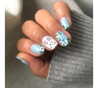 24pcs motivos de Pascua corto cuadrado falso uñas con conejo y patrones florales fundas completas prensa acrílica brillante en las uñas primavera colorido clavo floral