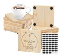 24Pcs Posavasos Madera Pine Natural Cuadrados Acabado Sin Incluye Círculos Antideslizantes, 10cm Rebanadas Posa Vasos Mesa, Estera Maderas Decoración Bricolaje para Pintura Pirograbado Manualidades