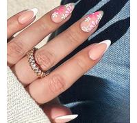 24pcs Prensa Corta Almendras En Uñas Con Colorido Arte Floral Acrílico Varilla En Uñas Para Mujeres Y Niñas Oficina Uñas Falsas Uñas Para Mujeres