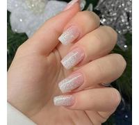 24pcs prensa cuadrada en uñas con purpurina polvo brillante falso artificial para uso diario y ocasiones especiales moda arte de uñas