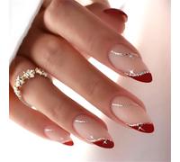 24pcs Prensa de almendras en las uñas Diseños de alto brillo Peces acrílicos falsos franceses Adhesivos Artificiales Mujeres Pegamento Acrílico Uñas Para Mujeres Claro