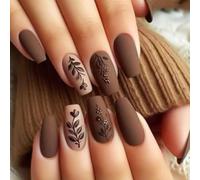 24pcs Prensa En Clavos Con Hojas Y Esteras Florales Uñas Falsas Cubiertas Completo Uñas Artificiales Pegamento En Uñas Para Mujeres Niñas