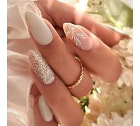 24pcs prensa en las uñas almendra almendra uñas falsas acrílico brillante artificial fundas completas permanecen para las mujeres uñas falsas
