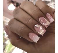 24pcs Prensa En Las Uñas Puntas Francesas Puntas Cuadrado Consejos Diseños Falsos Artificiales Acrílico Completo Fundas Falsas Uñas Ataúd Almendra Uña Francesa