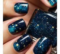 24pcs Prensa En Uñas Cuadrado Corto Falso Con Diseños De Estrellas Palillo Brillante Para Mujeres Y Niñas Manicura Uñas Artificiales