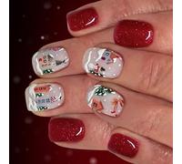 24pcs prensa festiva en las uñas árbol de navidad muñeco de nieve brillo diseño uñas artificiales para eventos de vacaciones aplicación rápida prensa de árboles en uñas