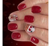 24PCS Prensa festiva en las uñas Diseño de lentejuelas de Papá Noel ABS falso para regalos Prensa de Navidad