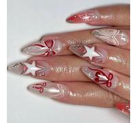 24pcs Press On the Nails Independence Day Mandelkunstlinge mit Baustern Stern Stressstones Design für Salonqualität Look