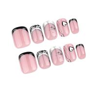 24pcs San Valentín uñas acrílicas uñas postizas forma cuadrada corta uñas artificiales con patrón de corazón prensa en las uñas