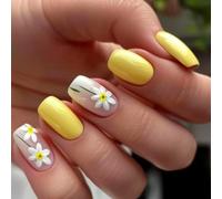 24Pcs Square Fake Nails Press On Artificial Acrylic False Glues On Designs French Tips On Nail Coffin Almond French Tip On Nail