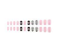 24Pcs Square Fake Nails Press on Artificial False Glues on Valentine Designs French Tips Square Fake Nail