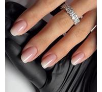 24pcs Square False Nails Decoraciones Cortas Prensa Francesa En Brillante Palillo Artificial Para Mujeres Mujeres Uñas De Moda