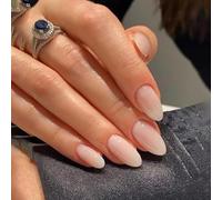 24Pcs Uñas Postizas Almendra Medianas, 12 Tamaños Adhesivas Uñas French Press on Nails con Pegamento Gelatina, Unas Falsas Naturales de Cobertura Completa para Mujeres Niñas (Blanco degradado)