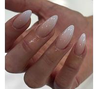 24Pcs Uñas Postizas Almendra Medianas, 12 Tamaños Adhesivas Uñas French Press on Nails con Pegamento Gelatina, Unas Falsas Naturales de Cobertura Completa para Mujeres Niñas (Degradado rosa y blanco)