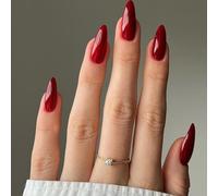 24Pcs Uñas Postizas Almendra Medianas, 12 Tamaños Color Puro Adhesivas Uñas French Press on Nails con Pegamento Gelatina, Unas Falsas Naturales de Cobertura Completa para Mujeres Niñas (Rojo cereza)