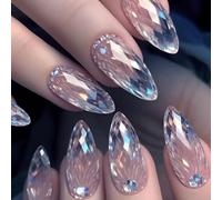 24Pcs Uñas Postizas Almendra Medianas, 12 Tamaños Francesas Adhesivas Uñas Bailarina Press on Nails con Pegamento Gelatina, Unas Falsas Naturales de Cobertura Completa para Mujeres Niñas (Brillantes)