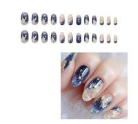 24Pcs uñas press on cortas almendra francesa press on nails Gelatina 3D El cielo estrellado cósmico manicura semipermanente Mujer Arte Uñas DIY