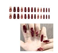 24Pcs uñas press on cortas almendra francesa press on nails Gelatina 3D rojo serpiente manicura semipermanente Mujer Arte Uñas DIY