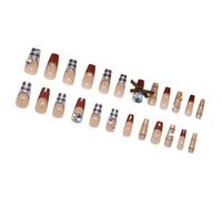 24pcs Vintage Cuadros Falsos Uñas Con Lazo Elegante Y Prensa De Invierno Uñas Para Mujeres De Moda