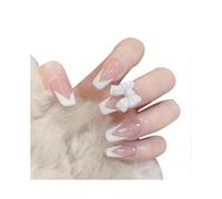24pcs White Bow Nail Patch Sweet Style Jelly Glue Type Removable Long Paragraph Manicure