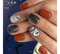 24Piece Halloween Press On Nails Plastic Artificial Nails Featuring Ghostly And Bat Designs For Costume Parties Accessorie Bat Skull Star Nail Art