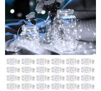 24Piezas Cadena de Luces LED Pilas con Temporizador, 2M/20 LEDs 3Modos fairy lights,Impermeable Plata Alambre Guirnalda Luces Micro, Luces Decorativas de Navidad Halloween Boda Mason Jar botellas