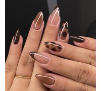 24Stk Press on Nails Cortas, Uñas Postizas Almendra Leopardo, Uñas Marrones para Otoño para Mujeres, Principiantes, Profesionales para Fiestas, Citas, Manicura DIY (Marrón)